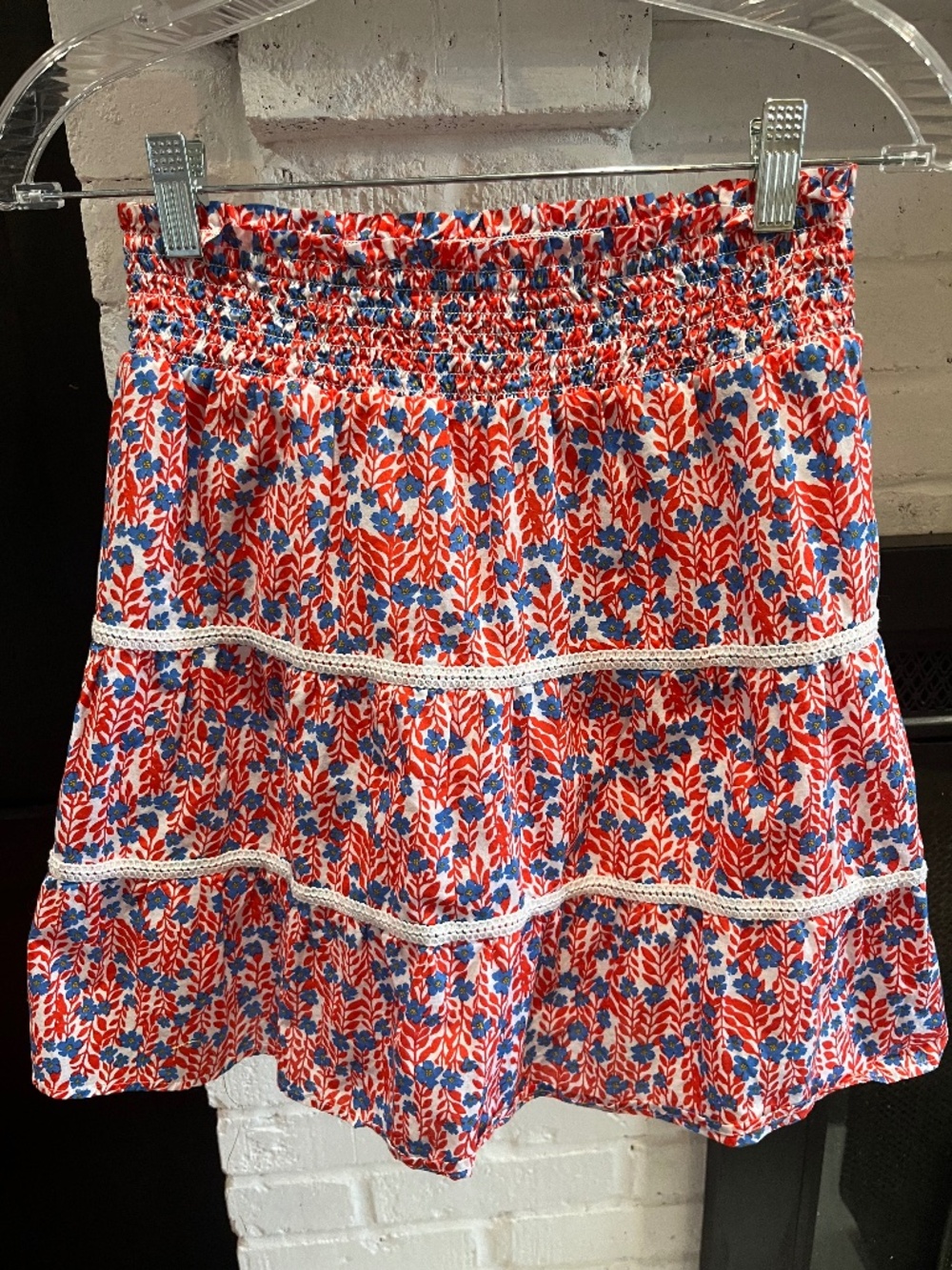 J. Crew Mini Skirt | Coral and Blue Floral | Size = XXS